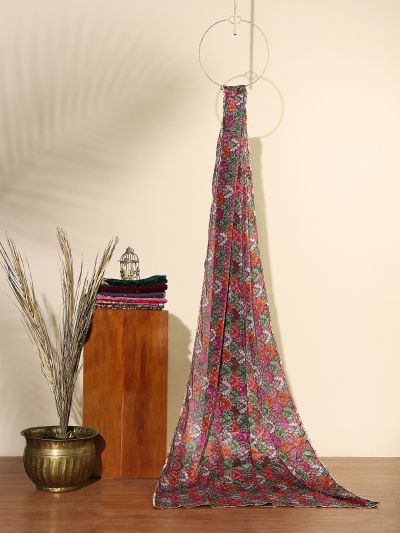 Globus Women Pink Gold Foil Ethnic Print Chinon Gotta Patti Border Festive Dupatta