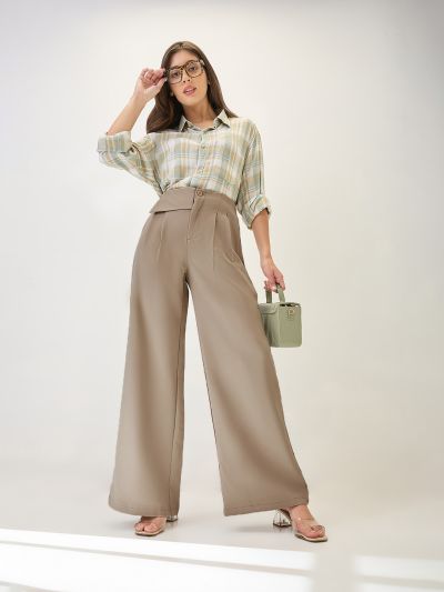 Globus Women Mouse Solid Mid Rise Pleated Formal Korean Pants