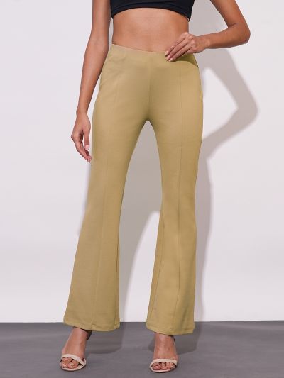 Globus Women Camel Stretchable Mid-Rise Workwear Bootcut Treggings