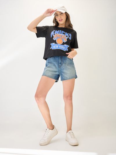 Globus Women Med Blue Slim Fit Mid-Rise Above Knee Denim Shorts