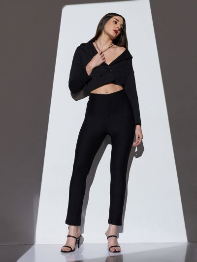 Globus Women Black Mid-Rise Solid Stretchable Skinny Fit Formal Trousers