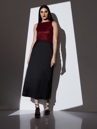 Globus Women Black Mid-Rise Solid Midi A-Line Party Skirt