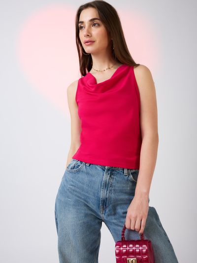 Globus Women Pink Cowl Neck Sleeveless Tank Top
