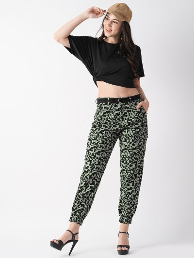 Globus Women Mint Green Military Inspired Camouflage Cargo Joggers