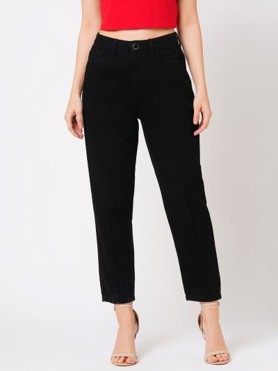 Globus Women Black Boyfriend Fit Mid-Rise Clean Look Cotton Jeans