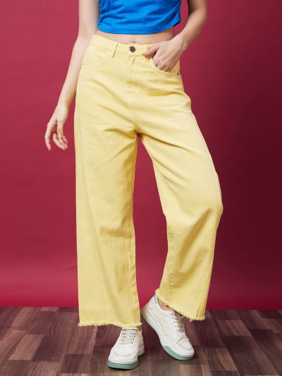 Globus Women Yellow Solid Casual Jeans With belt loops
