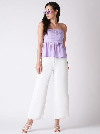 Globus Women White Frayed Wide Leg Mid-Rise Light Shade Clean Look Pure Cotton Jeans