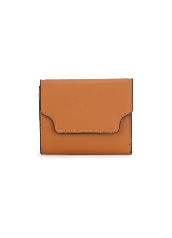 Globus Women Tan Vegan Leather Textured Button Closure Bi-Fold Wallet