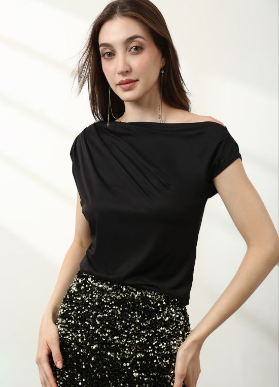Globus Women Brown Round Neck Short Sleeves Crop T-Shirt