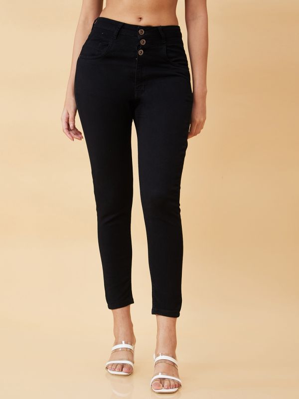 Globus Women Black Stretchable High Waist Skinny Fit Jeans