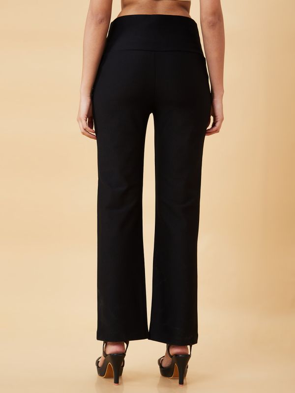 Globus Women Black Stretchable High Waist Workwear Treggings With Pockets