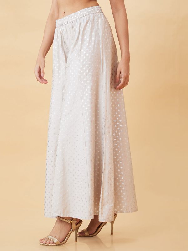 Globus Women Taupe With Silver Foil Print Flared Ethnic Palazzos