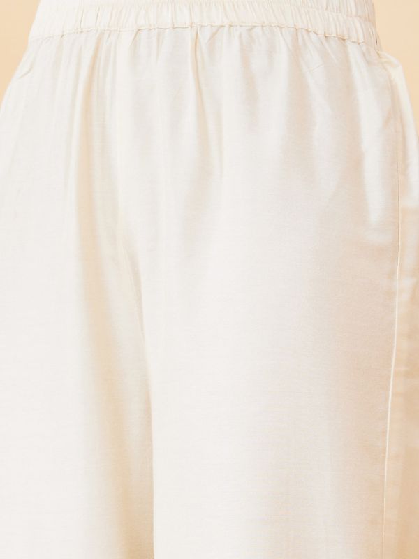 Globus Women Off-White Lace Hem Design Elasticated Waist Straight Palazzos