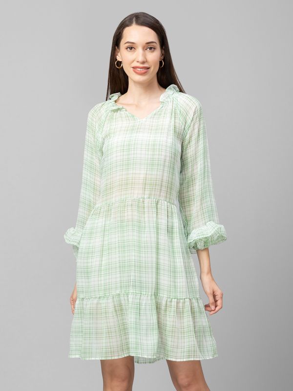 Globus Green Checked A-Line Dress