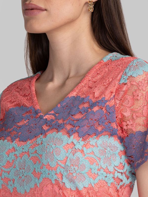 Globus Coral Self Design A-Line Lace Dress
