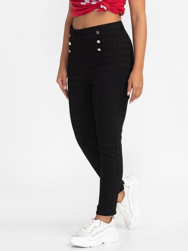 Globus Black Checked Skinny Fit Cropped Peg Trousers
