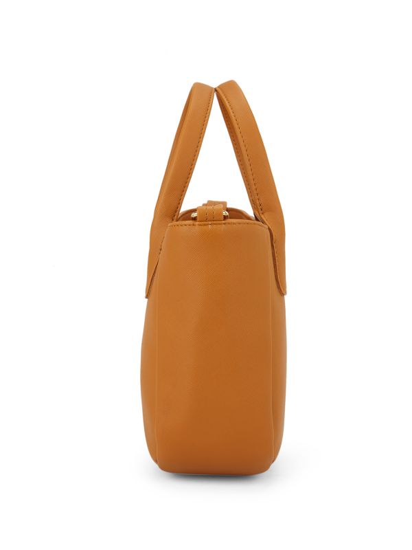 Globus Women Tan Vegan Leather Textured Curved Shape Sling Bag With Adjustable Strap