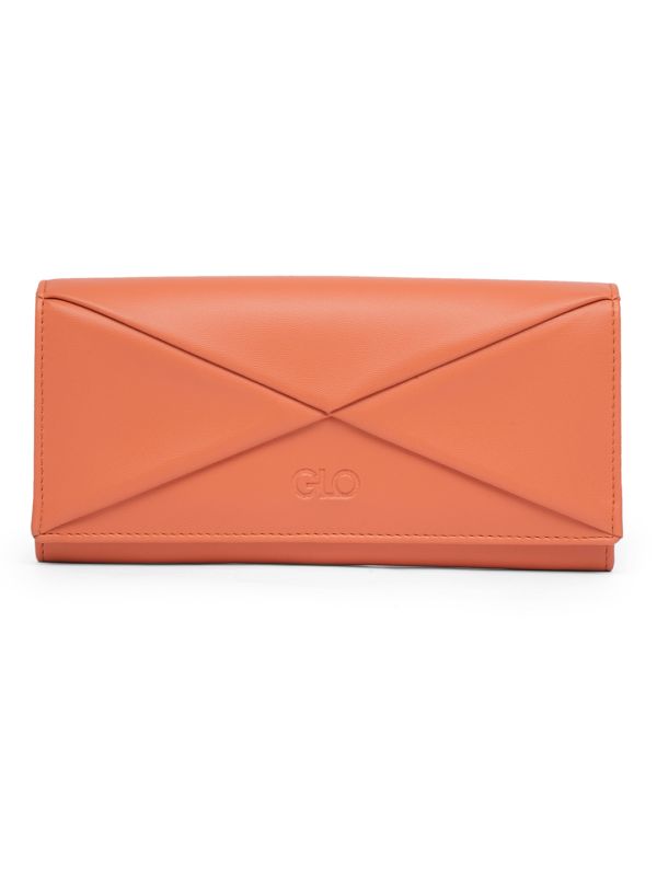 Globus Women Coral Vegan Leather Textured Envelope Wallet With Zip Coin Pocket