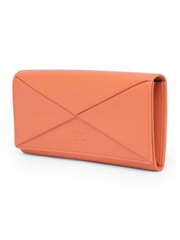 Globus Women Coral Vegan Leather Textured Envelope Wallet With Zip Coin Pocket
