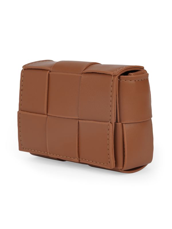 Globus Women Tan Allover Layered Panel Structure Small Party Sling Bag