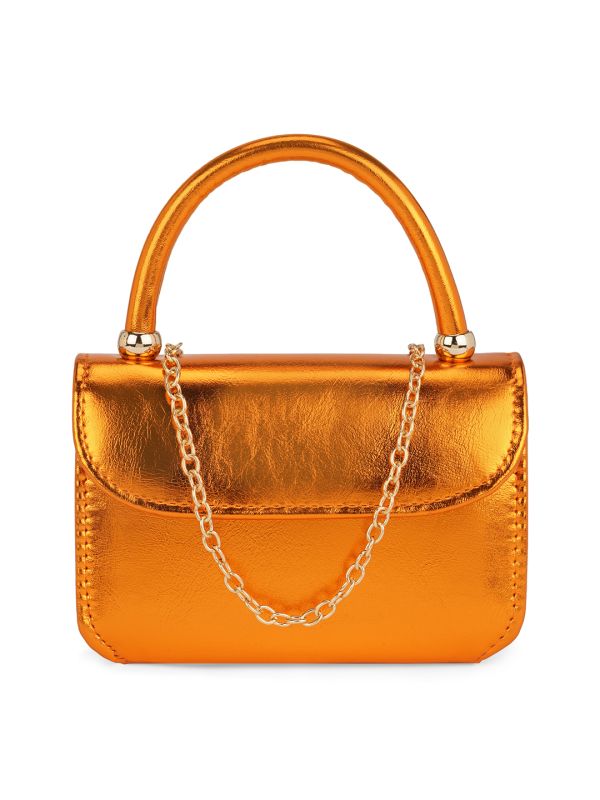 Globus Women Orange Shiny Single Handle Small Party Sling Bag With Detachable Chain Strap
