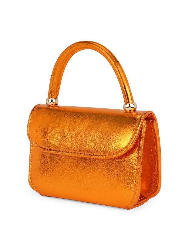 Globus Women Orange Shiny Single Handle Small Party Sling Bag With Detachable Chain Strap