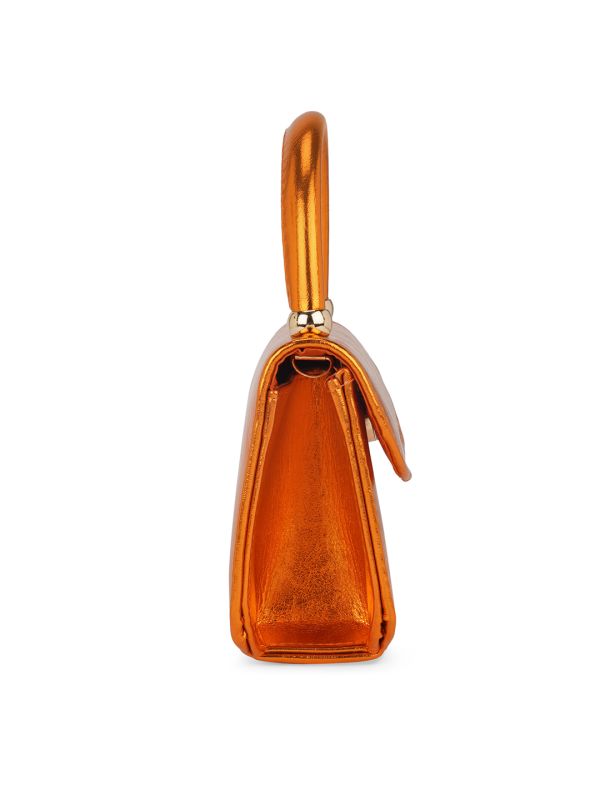 Globus Women Orange Shiny Single Handle Small Party Sling Bag With Detachable Chain Strap