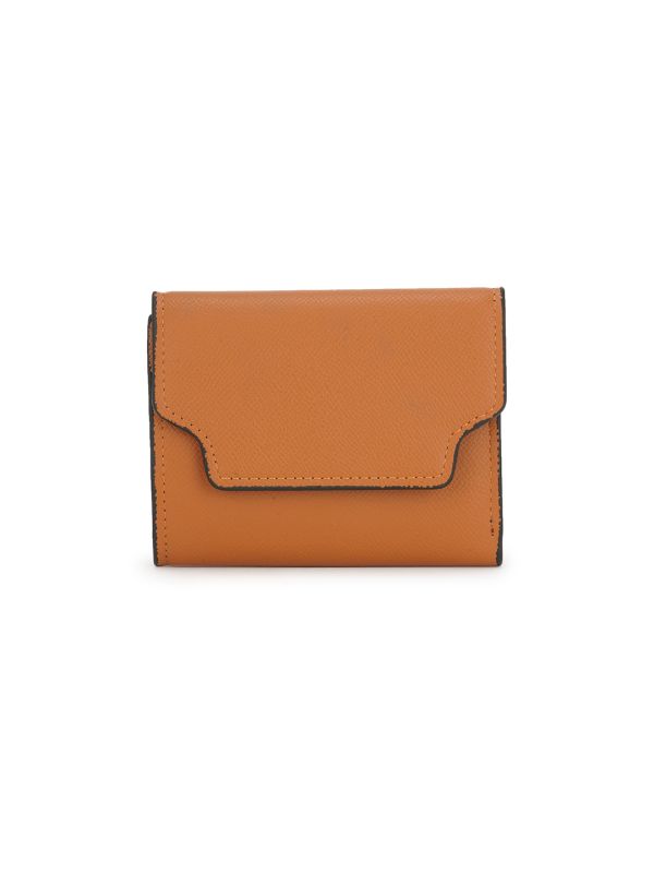 Globus Women Tan Vegan Leather Textured Button Closure Bi-Fold Wallet