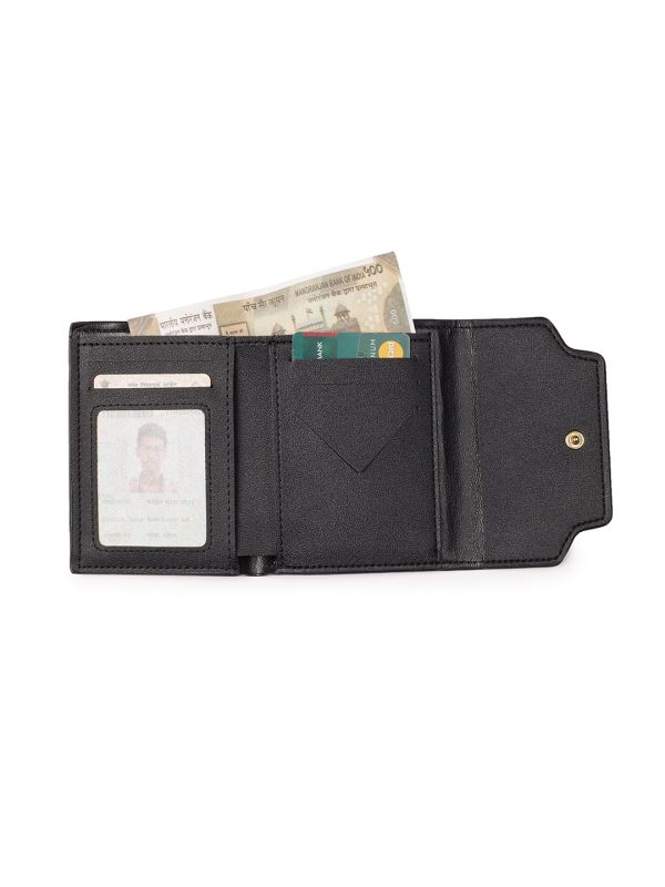 Globus Women Tan Vegan Leather Textured Button Closure Bi-Fold Wallet