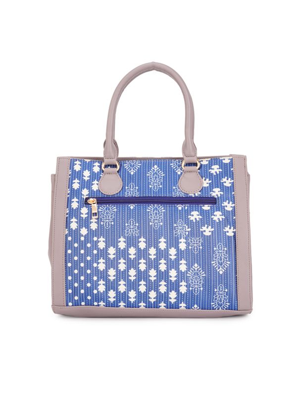 Globus Women Blue Vegan Leather Azrak Floral Print Double Handle Handheld Bag