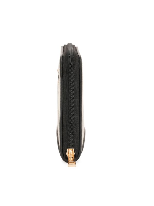 Globus Women Off-White Abstract Woven Design Zip Around Wallet With Zip Coin Pocket