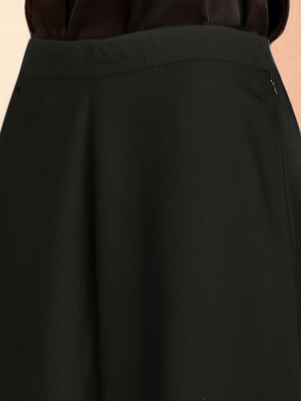 Globus Women Black Mid Rise Flared Embroidered Hem Side Slits Fusion Palazzos