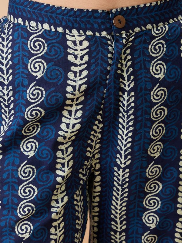 Globus Women Indigo Ethnic Print Notch Lapel Crop Shirt With Straight Pant Co-ords Set