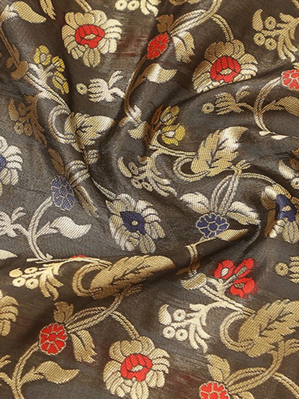 Globus Women Black Floral Woven Design Brocade Tasselled Border Festive Dupatta
