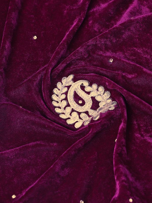 Globus Women Purple Paisley Embroidered Gotta Patti Detail Embellished Velvet Festive Dupatta