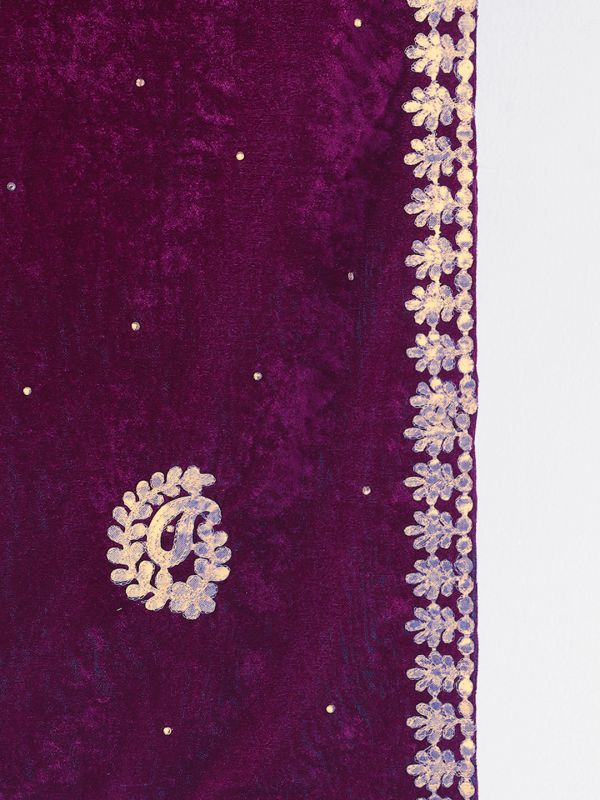 Globus Women Purple Paisley Embroidered Gotta Patti Detail Embellished Velvet Festive Dupatta
