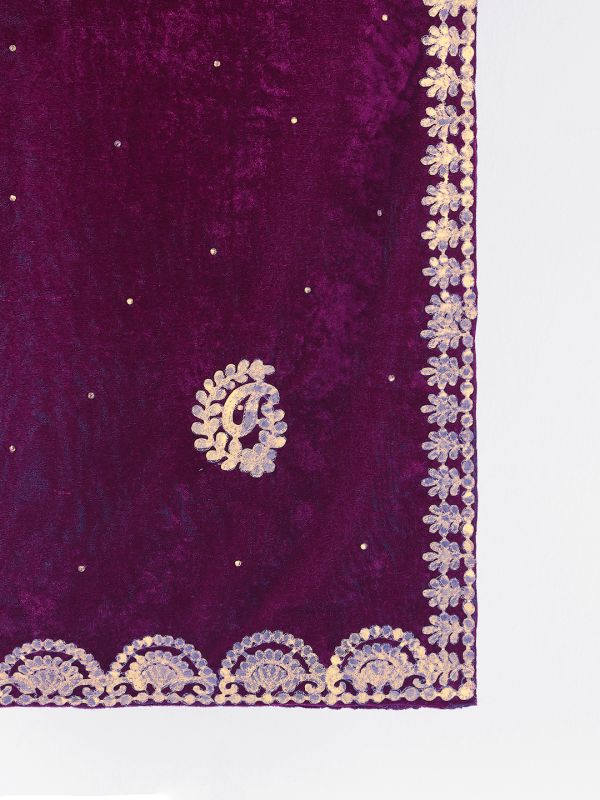 Globus Women Purple Paisley Embroidered Gotta Patti Detail Embellished Velvet Festive Dupatta