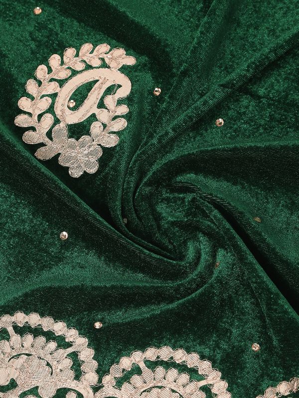 Globus Women Green Paisley Embroidered Gotta Patti Detail Embellished Velvet Festive Dupatta