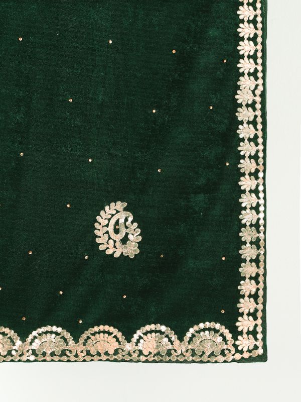 Globus Women Green Paisley Embroidered Gotta Patti Detail Embellished Velvet Festive Dupatta