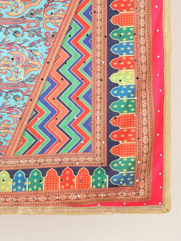 Globus Women Multi Ethnic Print Mirror Work Detail Gotta Patti Border Festive Dupatta