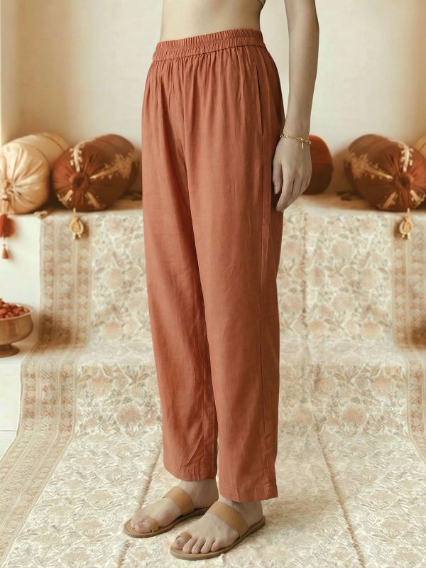 Globus Women Orange V-Neck Zari Embroidered & Mirror Work Detail Flared Hem A-Line Kurta with Pants & Dupatta Festive Set