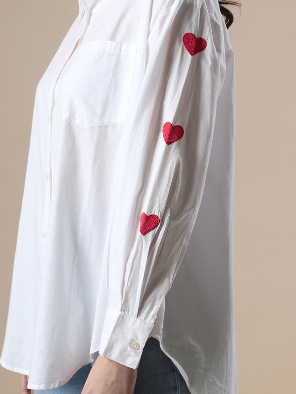 Globus Women White Collared Neck Embroidered Detail Cuffed Sleeves High-Low Hem Oversized Party Shirt