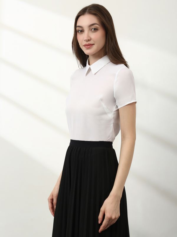 Globus Women White Collared Neck Short Sleeves Workwear Top