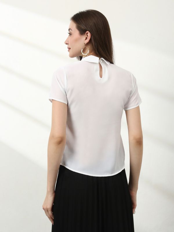 Globus Women White Collared Neck Short Sleeves Workwear Top