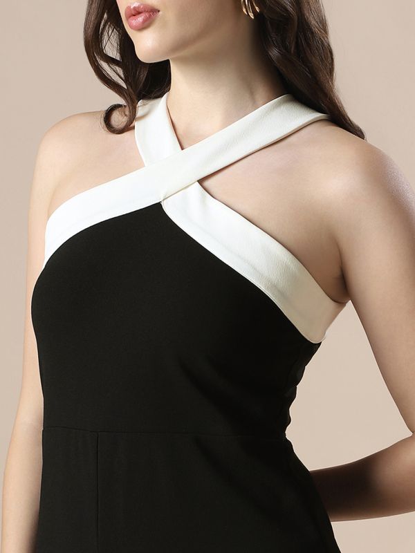 Globus Women Black Halter Neck Stylized Back Party Wear Jumpsuit