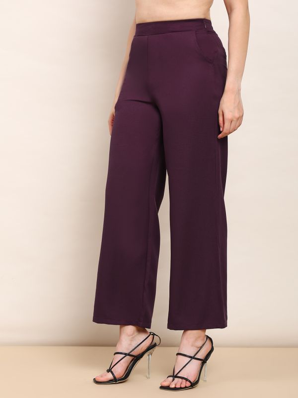 Globus Women Burgundy V-Neck Solid Front Pocket Detail Waistcoat with Trousers Workwear Co-ord Set