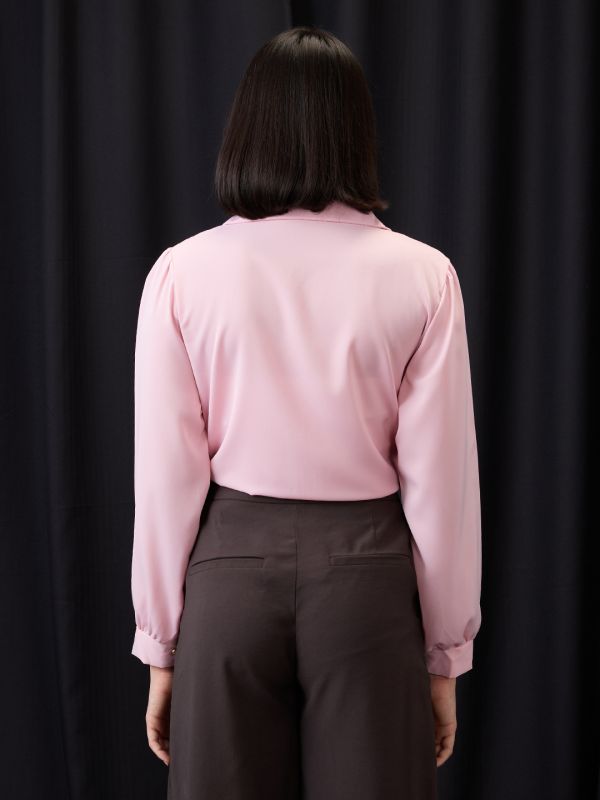Globus Women Pink Collared Neck Cuffed Sleeves Chain & Pearl Detail Shirt Style Workwear Top