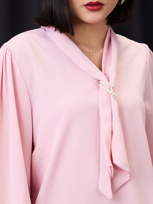 Globus Women Pink Tie-Up Neck Cuff Sleeves Workwear Top