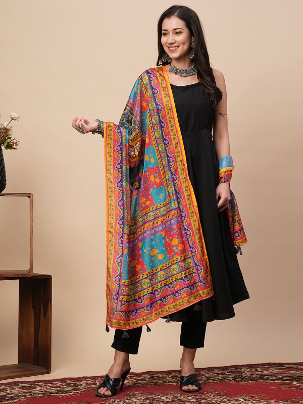 Globus Women Multi Colour Ethnic Motifs Dupatta With Tassel Detailing