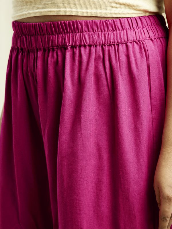 Globus Gloplus Women Pink Sequinned & Embroidered Yoke Straight Plus Size Kurta With Wide Leg Pants Festive Set